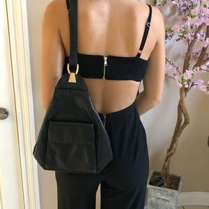 Genuine leather one strap backpack